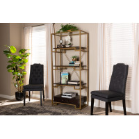Baxton Studio BG-10232 Cerelia Modern and Contemporary Gold-Tone Steel and Dark Brown Finished Wood 3-Shelf Accent Bookcase with Drawer
